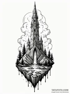 Jade blade beneath spectral spire, concept ar... - эскиз тату (№1751913681_0, 07.07.2025 18:41) — Tatufoto.com
