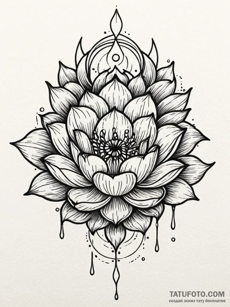 Blooming lotus in a pool of liquid moonlight,... - эскиз тату (№1751914018_0, 07.07.2025 18:46) — Tatufoto.com
