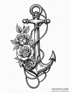 Anchor wrapped in rope and roses, artistic ta... - эскиз тату (№1751915116_0, 07.07.2025 19:05) — Tatufoto.com