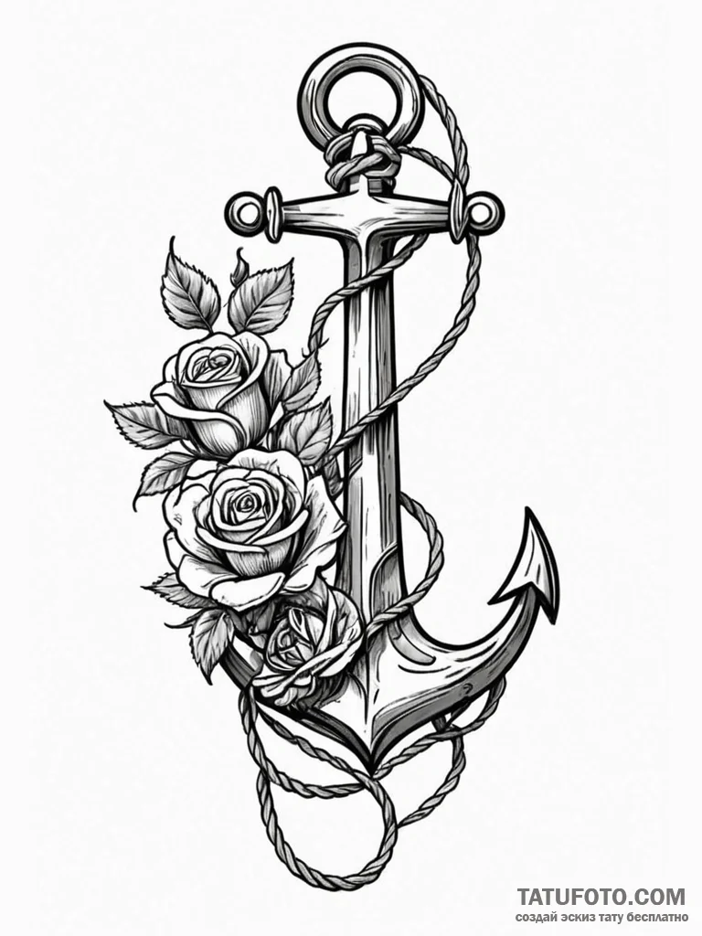 Anchor wrapped in rope and roses, artistic ta… — эскиз тату (№1751915116_0, 07.07.2025 19:05) — Tatufoto.com