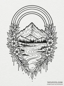 Rainbow, tattoo line art, muted color palette... - эскиз тату (№1751915369_0, 07.07.2025 19:09) — Tatufoto.com