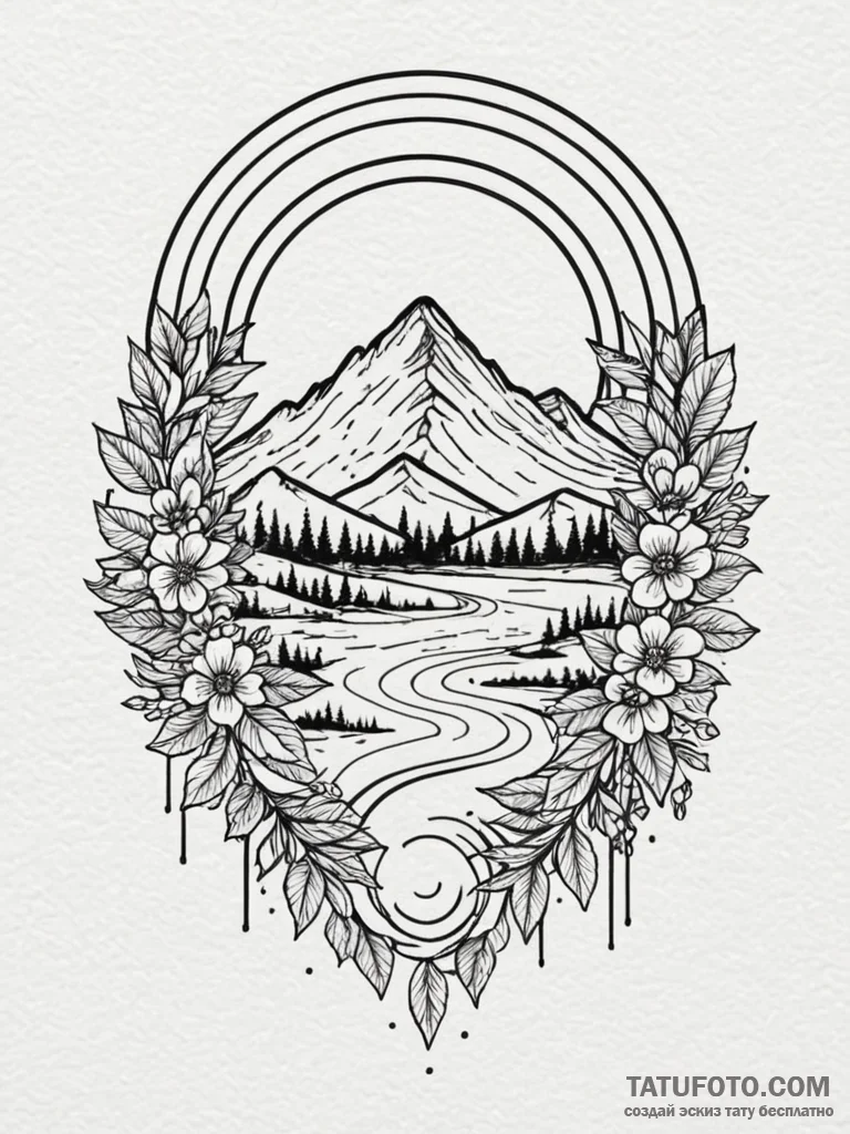 Rainbow, tattoo line art, muted color palette... - эскиз тату (№1751915369_0, 07.07.2025 19:09) — Tatufoto.com