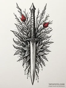 Dagger fusing with tree root, tattoo sketch d... - эскиз тату (№1751915453_0, 07.07.2025 19:10) — Tatufoto.com