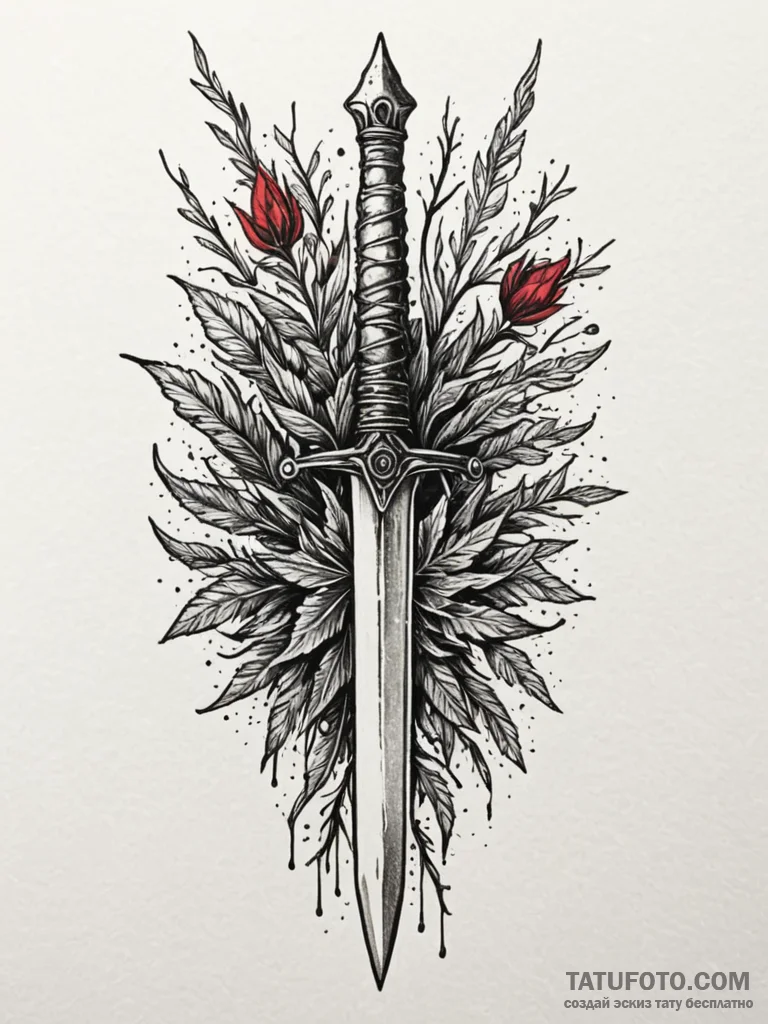 Dagger fusing with tree root, tattoo sketch d... - эскиз тату (№1751915453_0, 07.07.2025 19:10) — Tatufoto.com