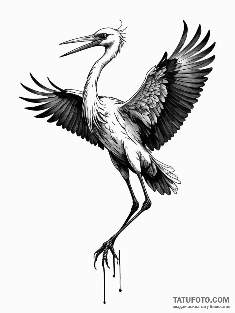 Stork, tattoo line art, detailed cross-hatchi... - эскиз тату (№1751915539_0, 07.07.2025 19:12) — Tatufoto.com