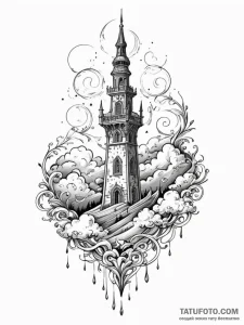 Ivory spire beneath storm clouds, tattoo sket... - эскиз тату (№1751915707_0, 07.07.2025 19:15) — Tatufoto.com