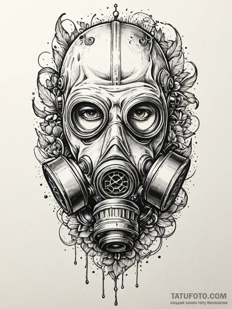Gas mask, artistic tattoo sketch, linework ta... - эскиз тату (№1751915792_0, 07.07.2025 19:16) — Tatufoto.com