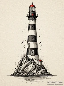 Lighthouse atop spectral cliff, tattoo drawin... - эскиз тату (№1751916213_0, 07.07.2025 19:23) — Tatufoto.com