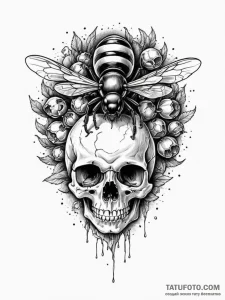 Wasp nest built inside a human skull, ink ill... - эскиз тату (№1751916548_0, 07.07.2025 19:29) — Tatufoto.com