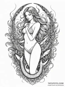 Aquatic siren with shark tail, ink illustrati... - эскиз тату (№1751916717_0, 07.07.2025 19:31) — Tatufoto.com