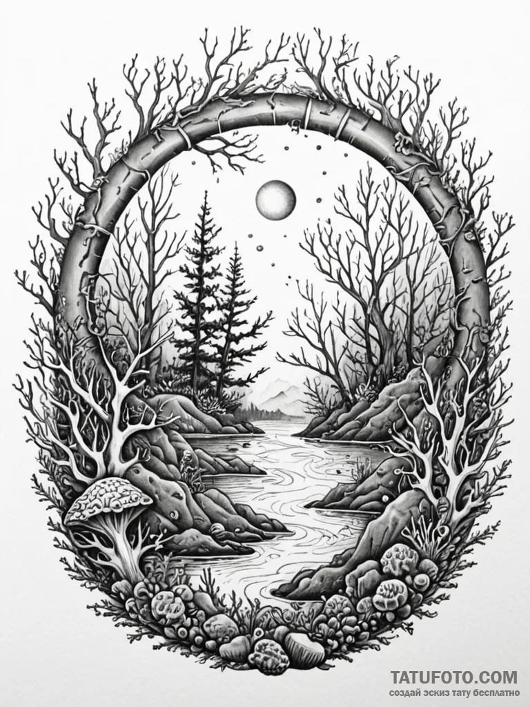 Sunken wheel beneath coral forest, concept ar... - эскиз тату (№1751917141_0, 07.07.2025 19:39) — Tatufoto.com