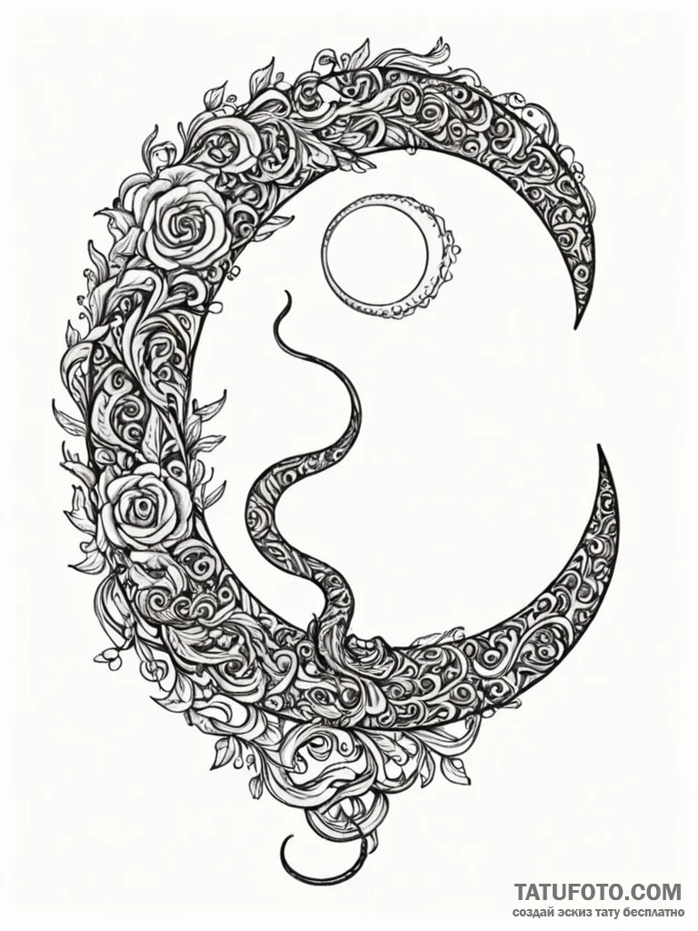 Black serpent curled around moon, tattoo sket... - эскиз тату (№1751917226_0, 07.07.2025 19:40) — Tatufoto.com