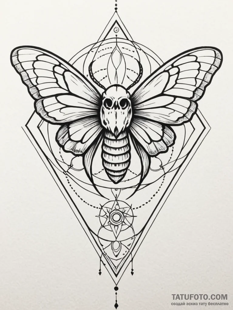 A moth on a skull, tattoo flash sheet design,... - эскиз тату (№1751917394_0, 07.07.2025 19:43) — Tatufoto.com