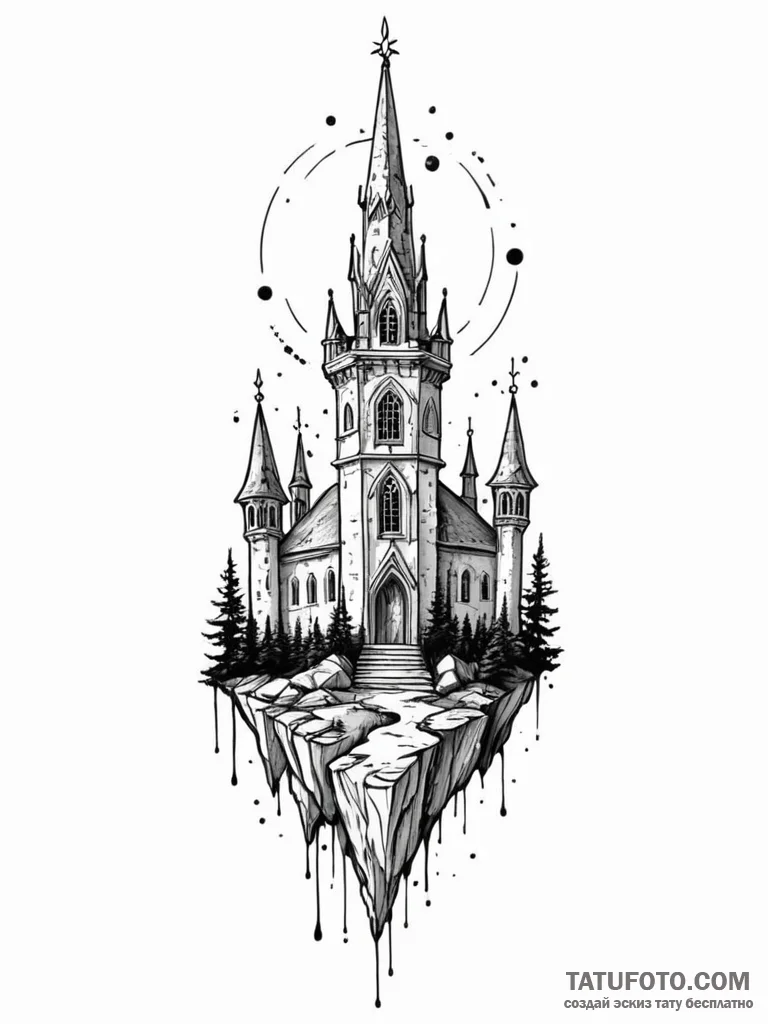 Forgotten crown beneath ruined spire, artisti... - эскиз тату (№1751917479_0, 07.07.2025 19:44) — Tatufoto.com