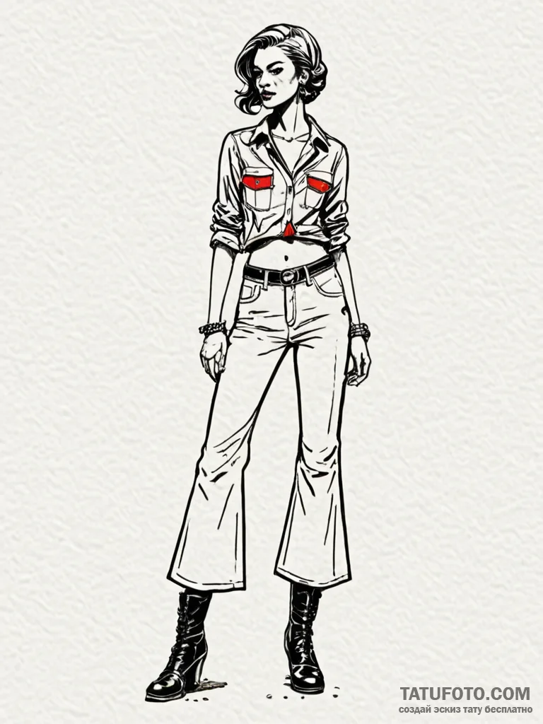 A classic bell-bottom pants, retro,, concept... - эскиз тату (№1751917646_0, 07.07.2025 19:47) — Tatufoto.com