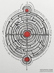 Labyrinth walls spiraling into darkness, tatt... - эскиз тату (№1751917901_0, 07.07.2025 19:51) — Tatufoto.com