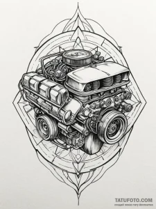 Blueprint of a classic muscle car engine, tat... - эскиз тату (№1751918240_0, 07.07.2025 19:57) — Tatufoto.com
