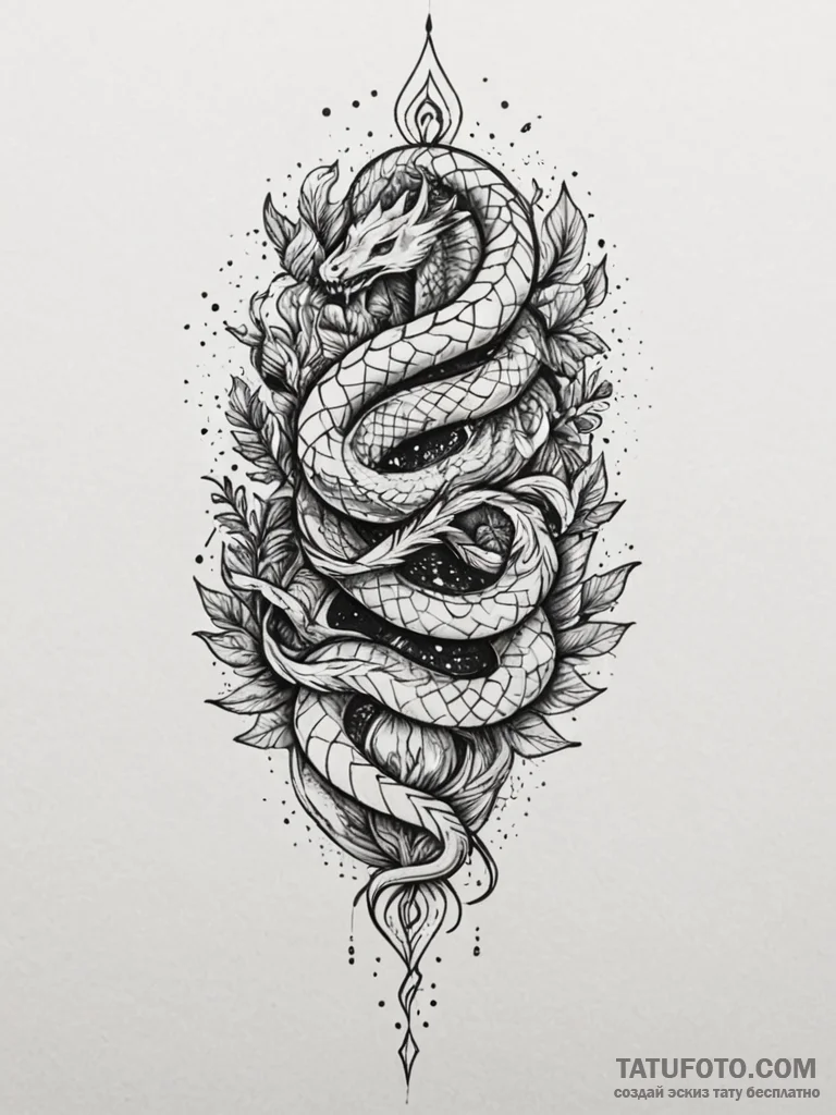 Glacial serpent crowned with starlight, tatto... - эскиз тату (№1751918324_0, 07.07.2025 19:58) — Tatufoto.com