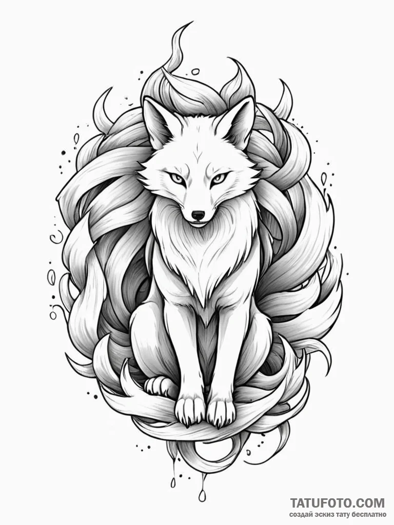 A kitsune with its nine tails - эскиз тату (№1751918999_0, 07.07.2025 20:09) — Tatufoto.com