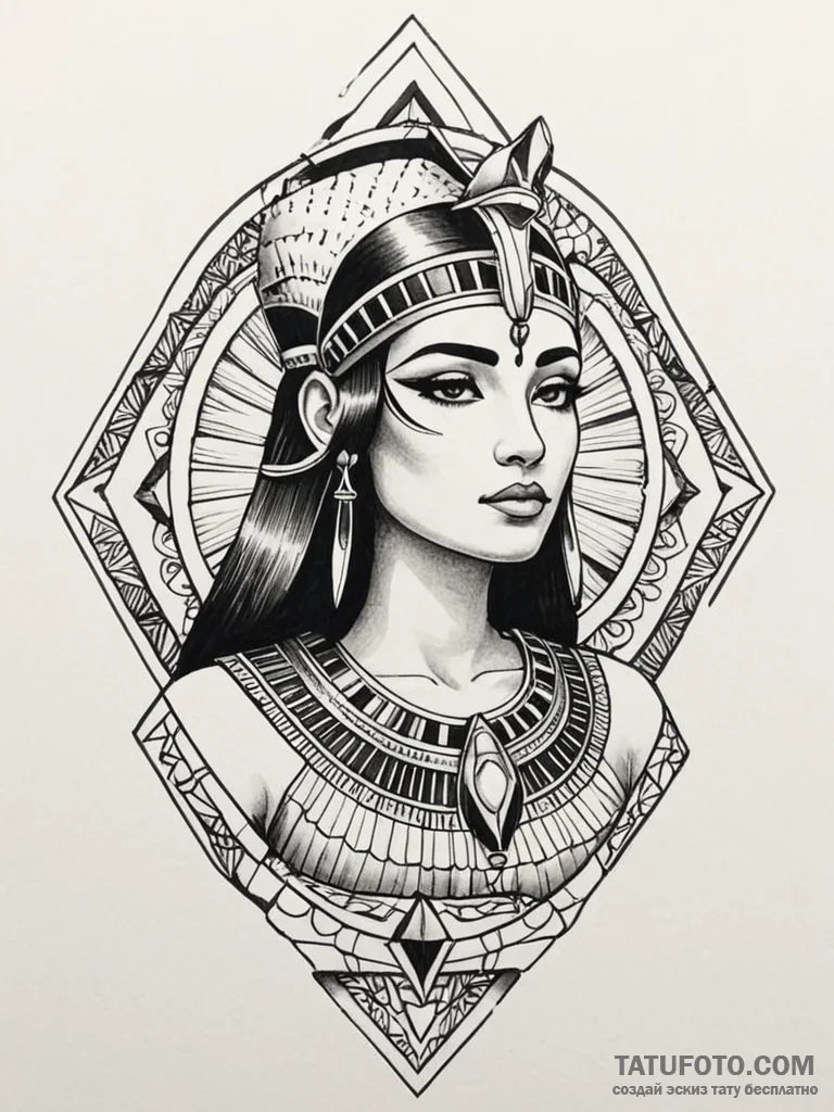 Cleopatra, ink illustration for tattoo, on a... - эскиз тату (№1751919083_0, 07.07.2025 20:11) — Tatufoto.com