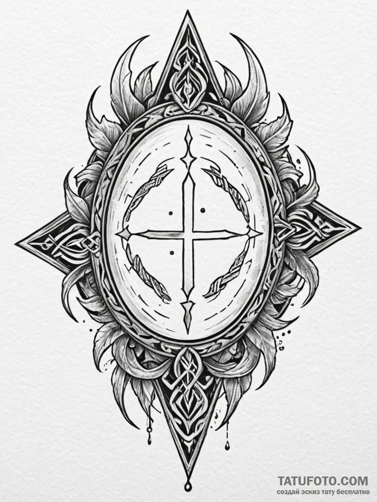 Arcane mirror with runic cracks, tattoo flash… — эскиз тату (№1751919529_0, 07.07.2025 20:18) — Tatufoto.com