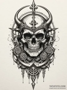 Arcane helm with spectral glow, tattoo flash... - эскиз тату (№1751919952_0, 07.07.2025 20:25) — Tatufoto.com
