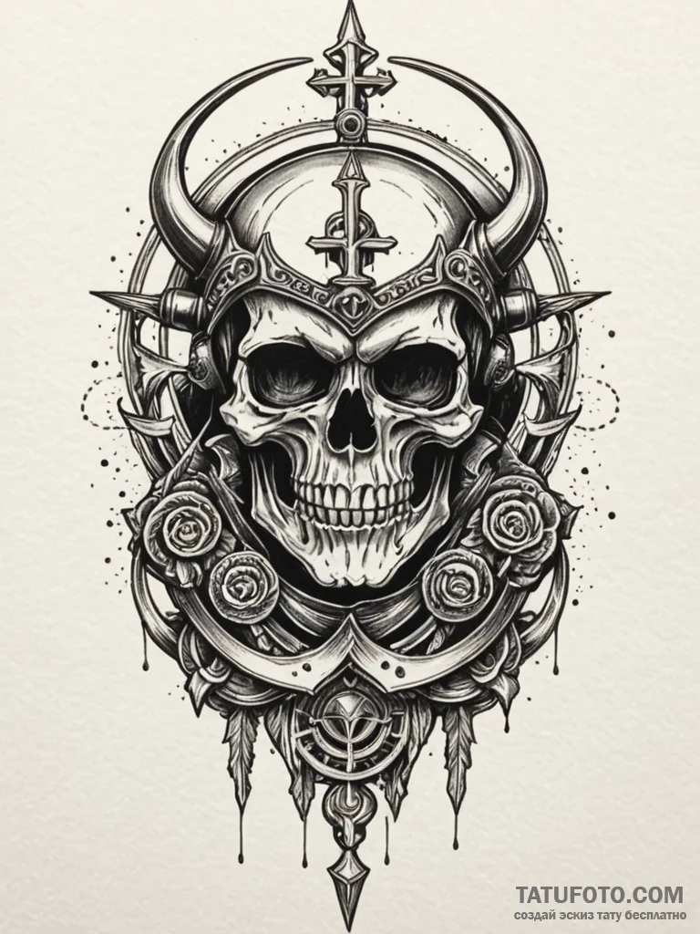 Arcane helm with spectral glow, tattoo flash... - эскиз тату (№1751919952_0, 07.07.2025 20:25) — Tatufoto.com