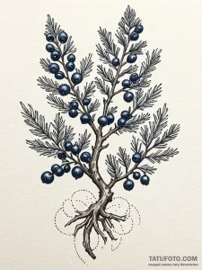 Juniper branch with detailed, blue-grey berri... - эскиз тату (№1751920461_0, 07.07.2025 20:34) — Tatufoto.com