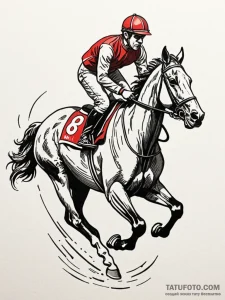 Jockey on a thoroughbred, racing to the finis... - эскиз тату (№1751920545_0, 07.07.2025 20:35) — Tatufoto.com
