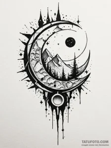 Knife beneath shattered moon, tattoo sketch d... - эскиз тату (№1751920800_0, 07.07.2025 20:40) — Tatufoto.com