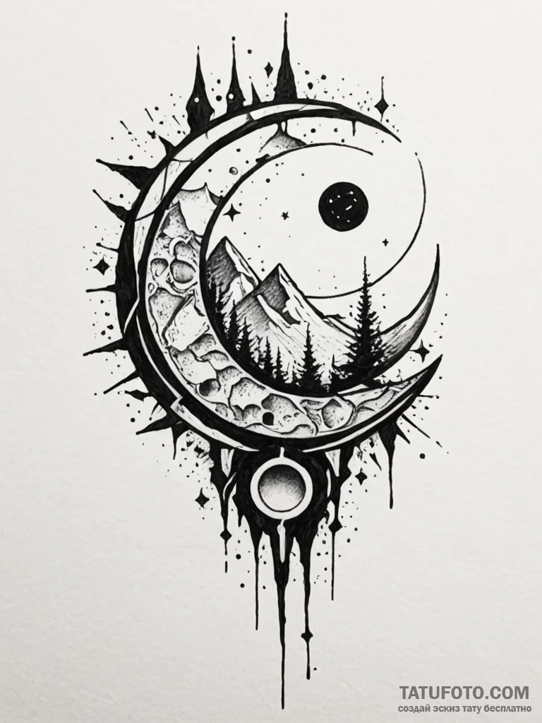 Knife beneath shattered moon, tattoo sketch d... - эскиз тату (№1751920800_0, 07.07.2025 20:40) — Tatufoto.com