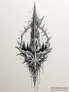 Steel spear beneath shattered spire, tattoo f... - эскиз тату (№1751921137_0, 07.07.2025 20:45) — Tatufoto.com