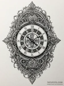 A detailed broken antique clock, stopped,, co... - эскиз тату (№1751921221_0, 07.07.2025 20:47) — Tatufoto.com