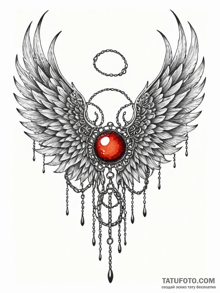 Lunar wings wrapped in chains, ink illustrati... - эскиз тату (№1751921305_0, 07.07.2025 20:48) — Tatufoto.com