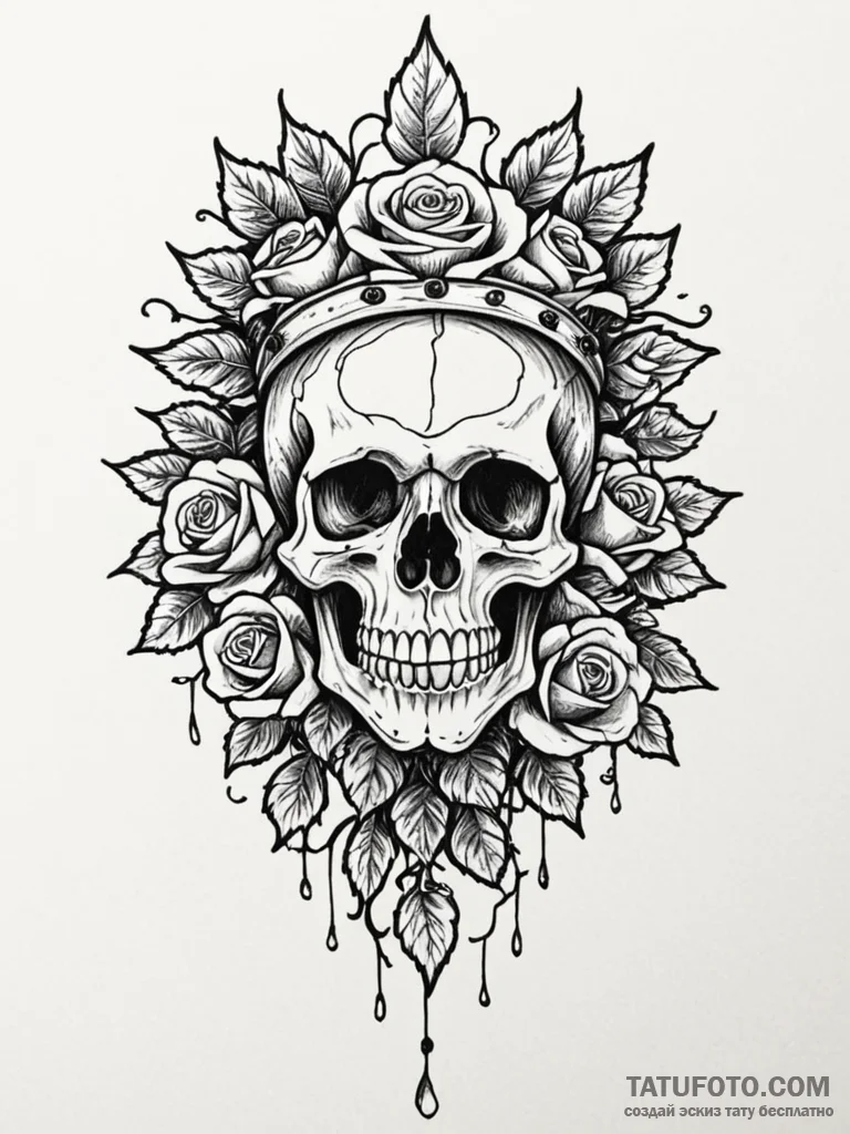 Ramskull crowned with ivy, tattoo drawing out… — эскиз тату (№1751921474_0, 07.07.2025 20:51) — Tatufoto.com