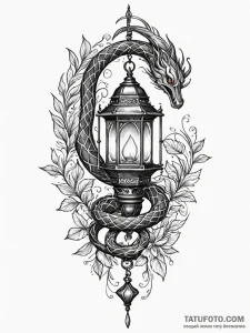 Dark serpent circling lantern, tattoo flash s... - эскиз тату (№1751921982_0, 07.07.2025 20:59) — Tatufoto.com