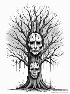Burning tree with faces in bark, artistic tat... - эскиз тату (№1751922067_0, 07.07.2025 21:01) — Tatufoto.com