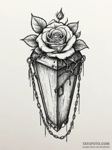Coffin bound in chains and sealed with a rose... - эскиз тату (№1751922410_0, 07.07.2025 21:06) — Tatufoto.com
