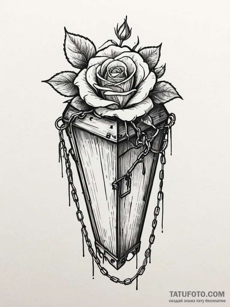 Coffin bound in chains and sealed with a rose… — эскиз тату (№1751922410_0, 07.07.2025 21:06) — Tatufoto.com