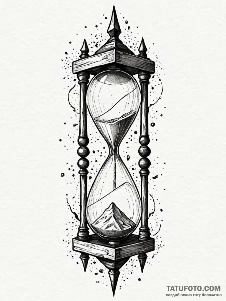 Shattered hourglass with sand frozen in mid-a... - эскиз тату (№1751922752_0, 07.07.2025 21:12) — Tatufoto.com