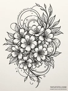 Sakura, tattoo sketch design, dynamic composi... - эскиз тату (№1751923428_0, 07.07.2025 21:23) — Tatufoto.com