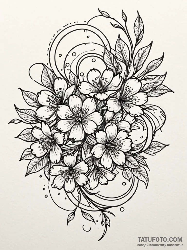 Sakura, tattoo sketch design, dynamic composi... - эскиз тату (№1751923428_0, 07.07.2025 21:23) — Tatufoto.com