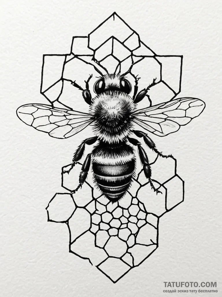 A bee on a honeycomb (is there, but can be cl... - эскиз тату (№1751923512_0, 07.07.2025 21:25) — Tatufoto.com