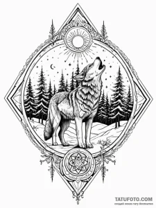 Lamppost in a snowy forest, illuminating a lo... - эскиз тату (№1751923598_0, 07.07.2025 21:26) — Tatufoto.com