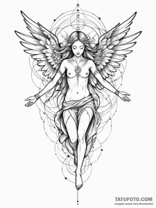 Angelic figure disintegrating into a swarm of... - эскиз тату (№1751923768_0, 07.07.2025 21:29) — Tatufoto.com