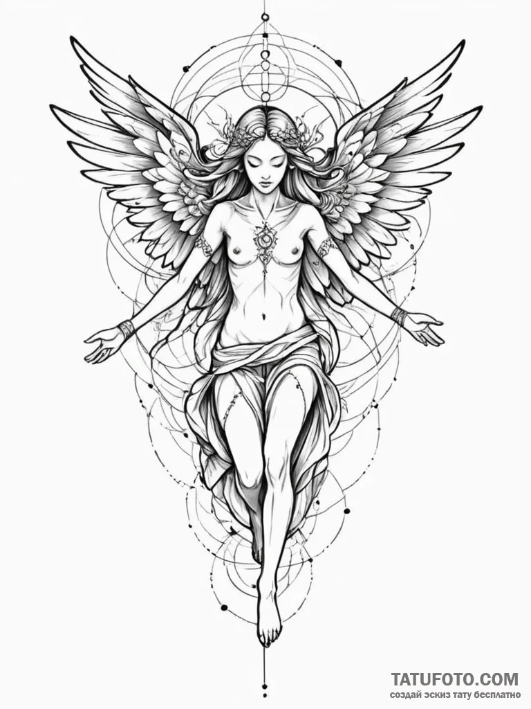 Angelic figure disintegrating into a swarm of... - эскиз тату (№1751923768_0, 07.07.2025 21:29) — Tatufoto.com