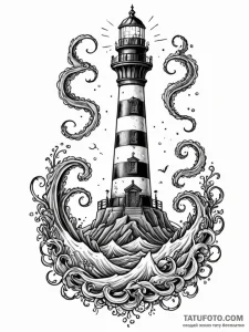 Lighthouse swallowed by kraken, tattoo line a... - эскиз тату (№1751923852_0, 07.07.2025 21:30) — Tatufoto.com