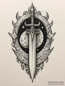 Hallowed dagger beneath celestial gate, artis... - эскиз тату (№1751924022_0, 07.07.2025 21:33) — Tatufoto.com