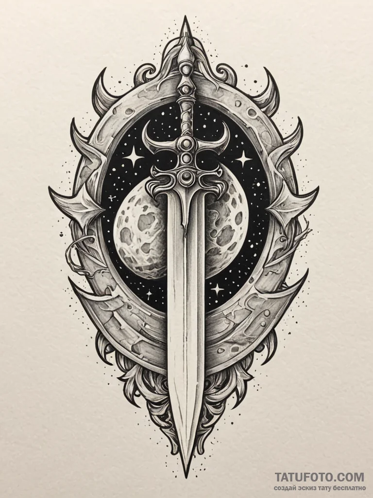 Hallowed dagger beneath celestial gate, artis... - эскиз тату (№1751924022_0, 07.07.2025 21:33) — Tatufoto.com