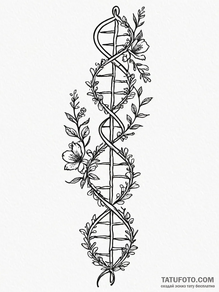 Dna helix intertwined with a floral vine - эскиз тату (№1751924280_0, 07.07.2025 21:38) — Tatufoto.com